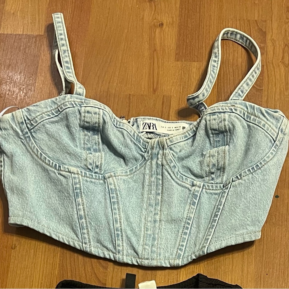 Light Blue Sleeveless Bustier Tank Top